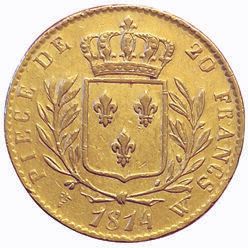 Null Luis XVIII. 20 Francos con busto vestido 1814 O. Lille. 59724 ex. F.517/9. &hellip;