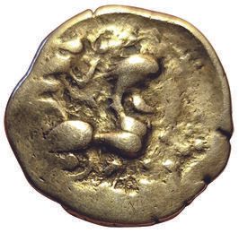 Null Gaul. Osismes. 1st c. B.C. Quarter statere with curled-up figure in gold. A&hellip;
