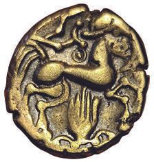 Null 高卢。图画。公元前 1 世纪手中拿着 Statere。A/ 奥格米乌斯的头像在右侧，头饰名为