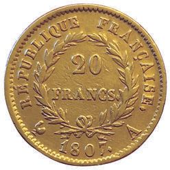Null 1er Empire. 20 Francs 1807 A. F.514/1. TB+/TTB