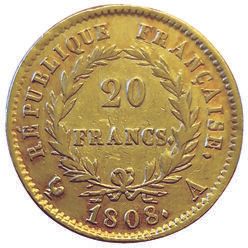 Null 1st Empire. 20 Francs 1808 A. F.515/2. TTB