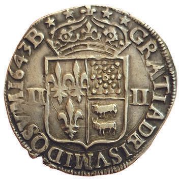 Null Louis XIII. 1610-1643. Quart d'écu de Béarn. 1643. Morlaas. 9,52grs. Dy.133&hellip;