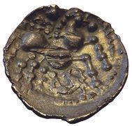 Null 奥勒克斯-埃布罗维斯公元前 1 世纪带有海马图案的镰刀形凹面银币。1.01 克。DT.2423.侧面 12 点钟位置有轻微变形。罕见。 TTB+