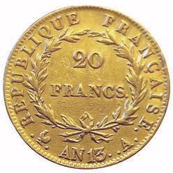 Null 1er Empire. 20 Francs An 13 A. F.512/1. TTB.