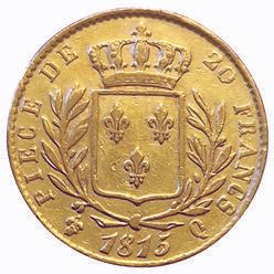 Null Ludwig XVIII. 20 Francs mit gekleideter Büste 1815 Q. Perpignan. 46999 ex. &hellip;