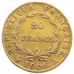Null 1er Empire. 20 Francs 1806 A. F.513/1. TTB