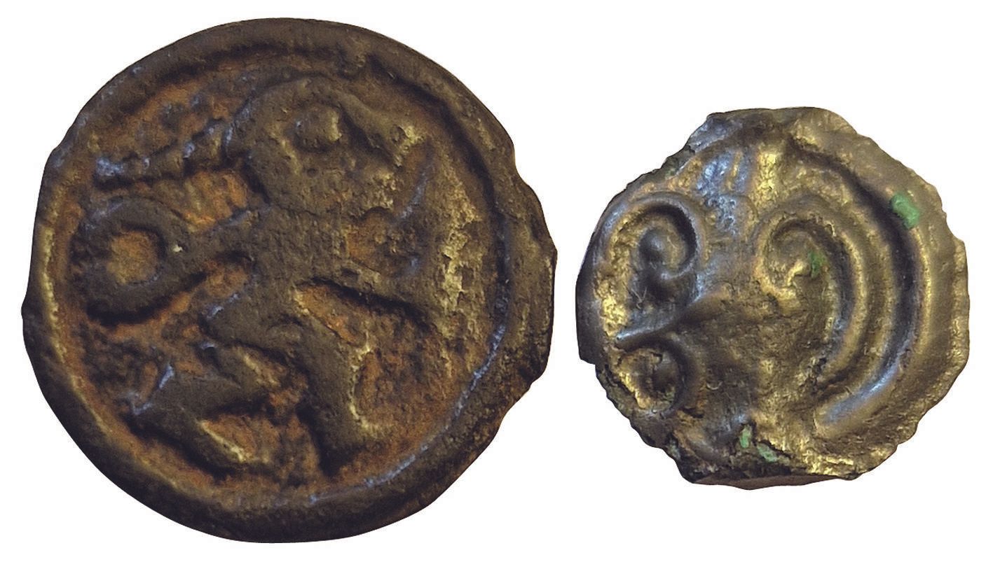 Null Set von 2 Münzen: Rêmes Potin mit dem laufenden Krieger, Aulerques Eburovic&hellip;
