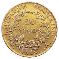 Null 1er Empire. 20 Francs An12 A. Buste intermédiaire. F.511/1. TTB+