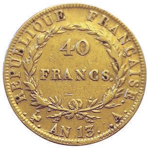 Null 1er Imperio. 40 Francos An 13 A. F.537/1. TTB