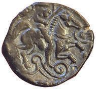 Null Carnuti. PIXTILOS in bronzo con cavaliere. 3.92g. DT.2471. TTB+