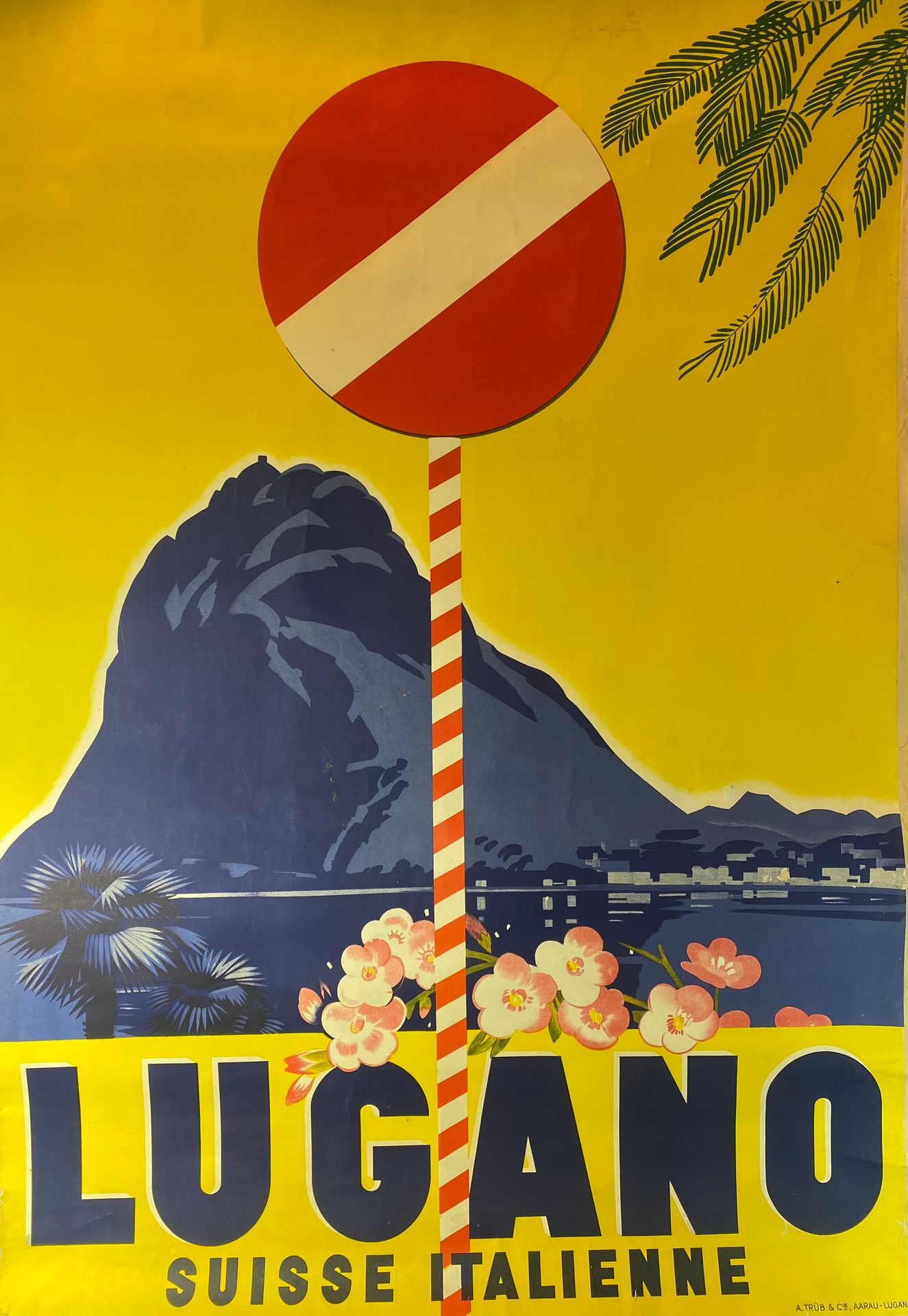 Null Lugano, Suisse italienne. Affiche lithographique en couleurs entoilée. A. T&hellip;