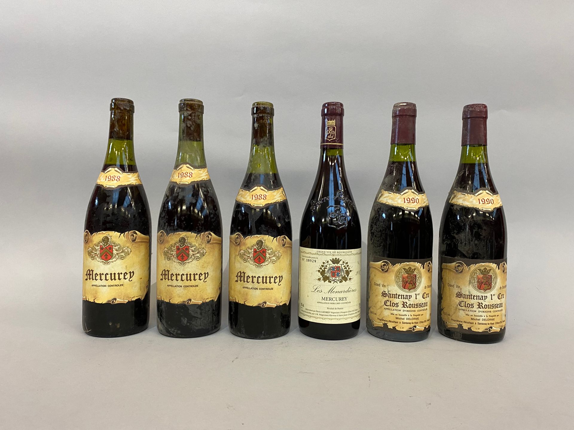 Null 
Lot de six bouteilles : Santenay premier cru, Clos Rousseau, Michel Delorm&hellip;
