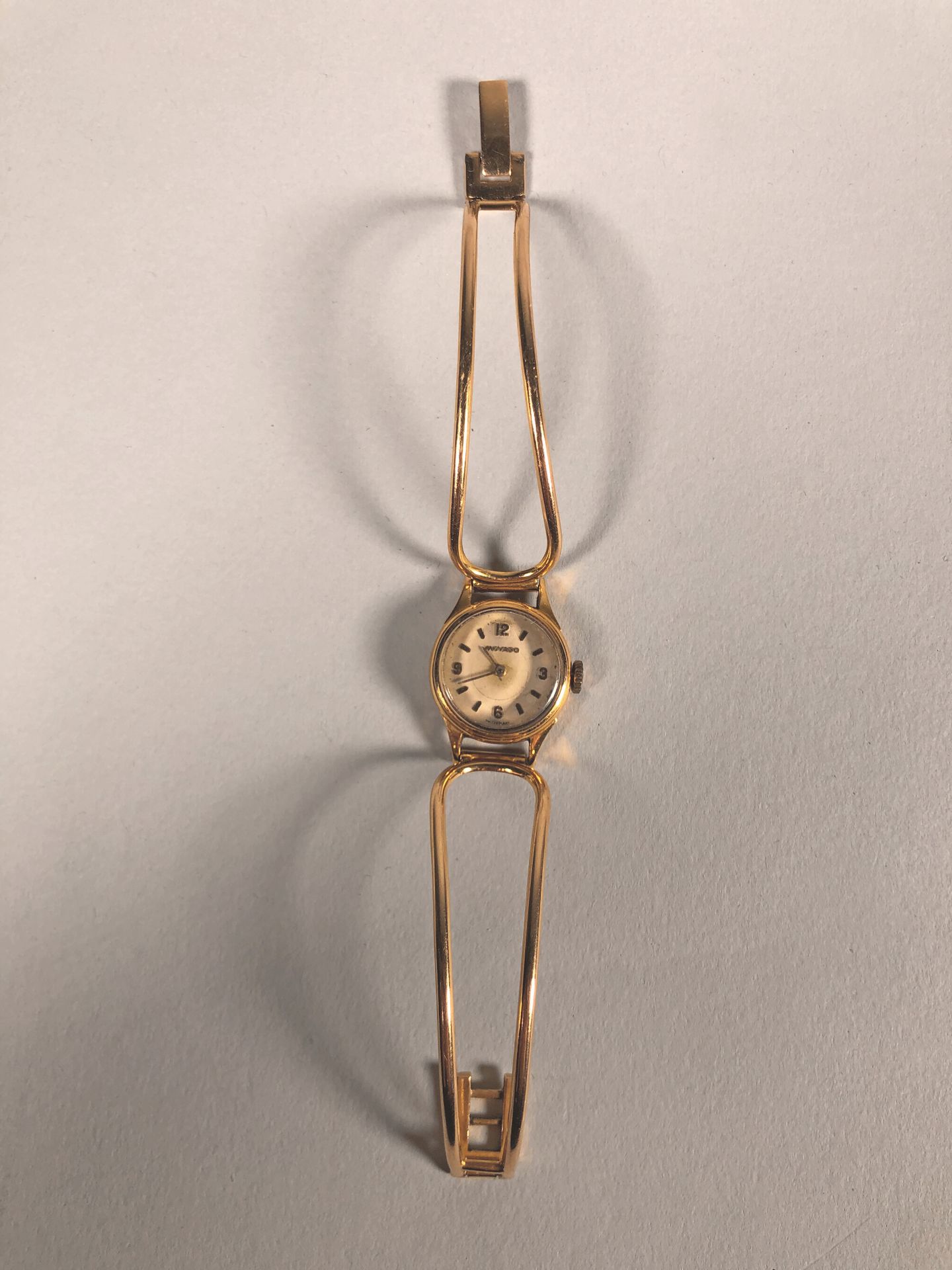 Null モモドド

18K（750°/°）黄金女士腕表，圆形表盘配阿拉伯数字和时标，镂空表带，机械机芯。

直径：19毫米 - 总重量：20.5克