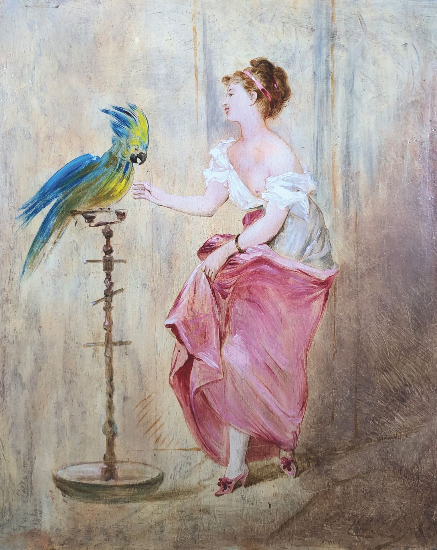 Null Charles Josuah CHAPLIN (1825 -1891) 

Young girl with a parrot. 

Oil on pa&hellip;