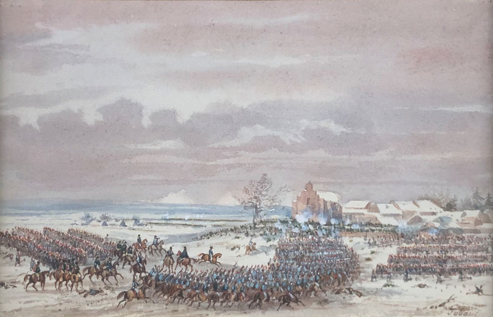 Null 加斯帕德-戈伯特(Gaspard GOBAUT) (1814-1882)

战斗现场。

水彩画，右下方有签名。

视图：11.5 x 18 cm