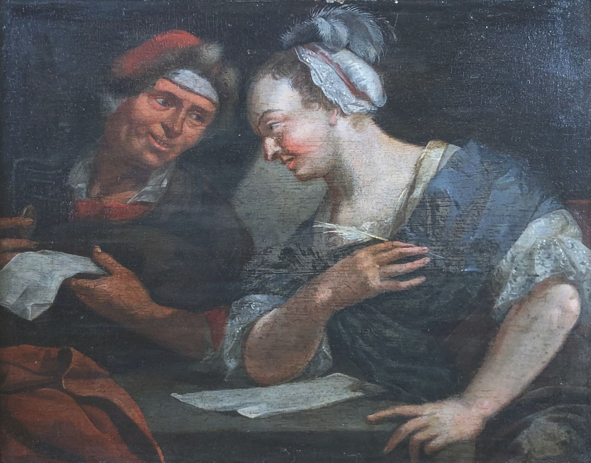 Null Scuola olandese del XVIII secolo 

La lettera.

Pittura su pannello. Due ti&hellip;