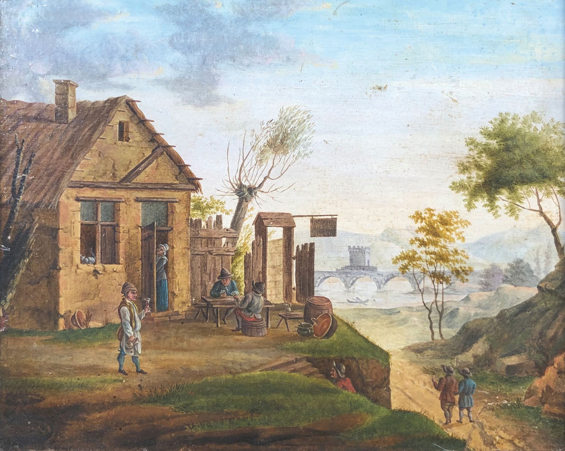 Null 18世纪的荷兰学校

景观中热闹的酒馆。

板上绘画。 

19,5 x 23,8 cm