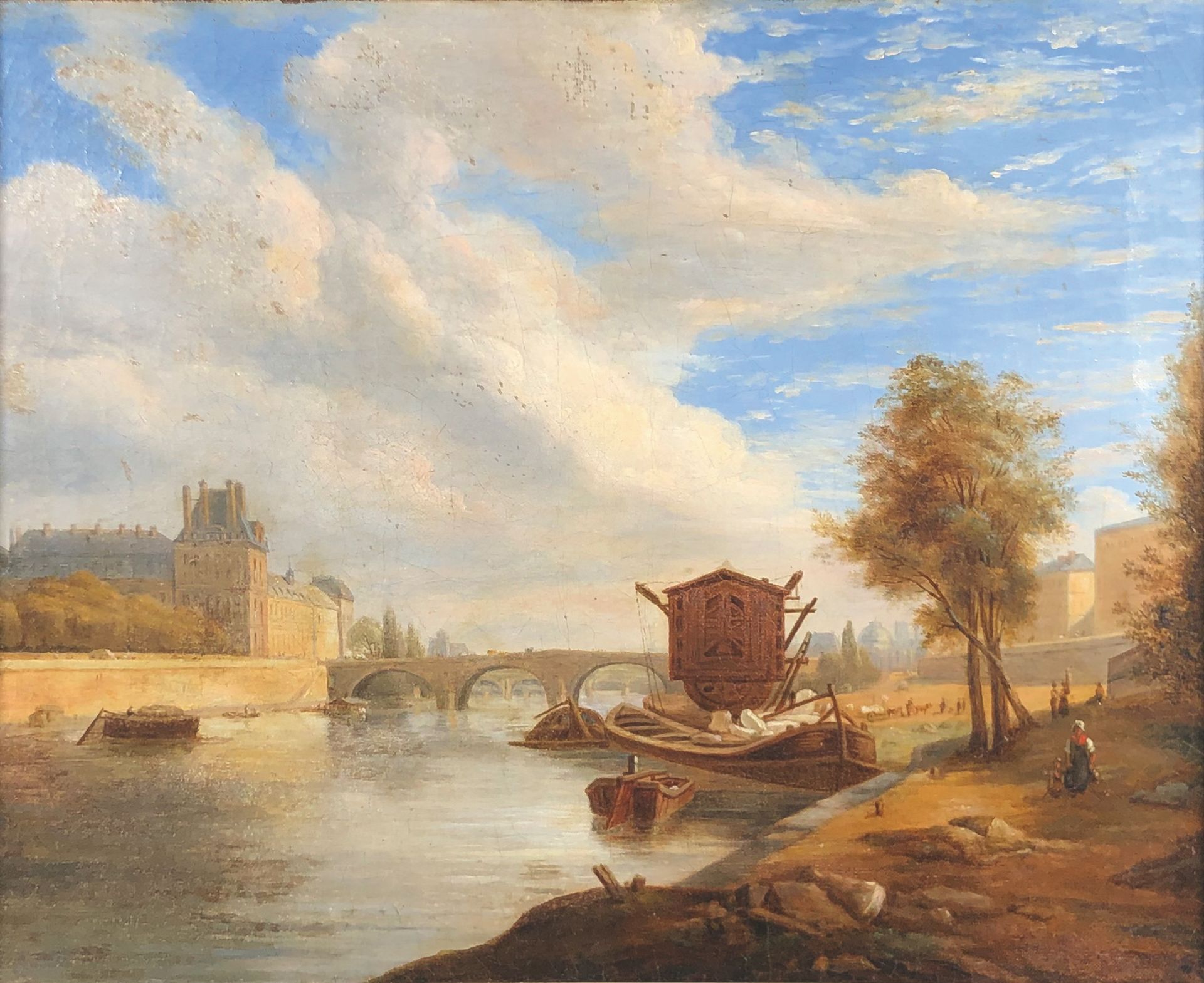 Null Französische Schule aus dem 19.

Die Ufer der Seine in der Nähe des Louvre.&hellip;