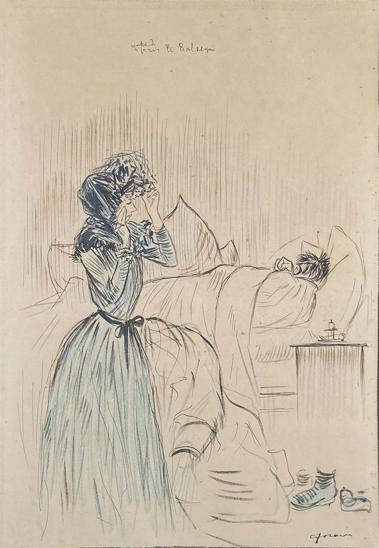 Null Jean-Louis FORAIN (1852-1931)

回到巴黎，歌剧院的舞会。

印度墨水和彩色铅笔，右下方有签名。

30,5 x 23,5&hellip;