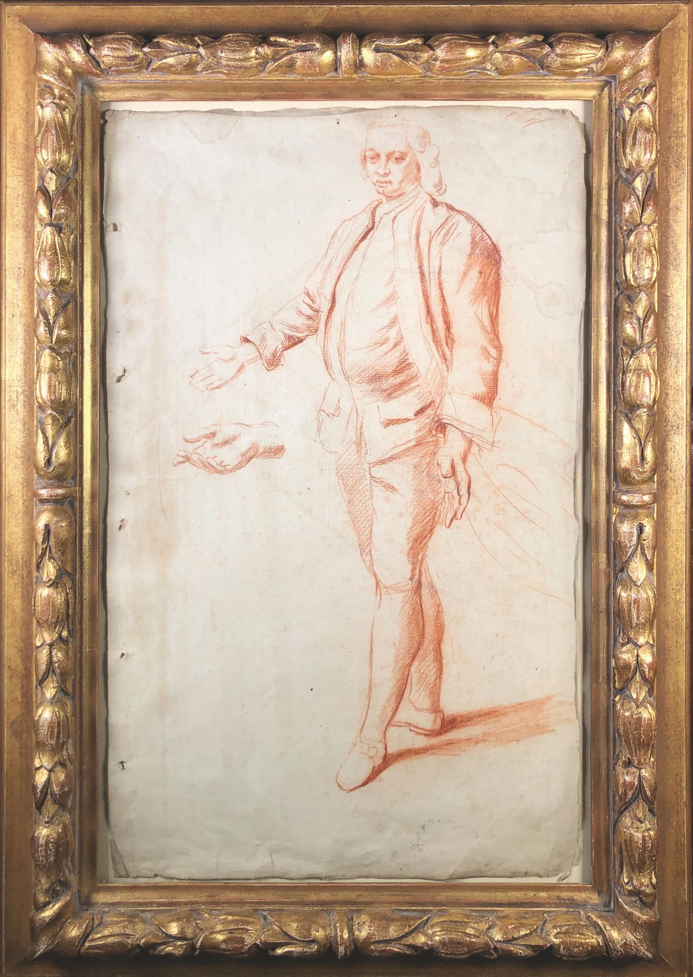 Null 18世纪的法国学校

一个穿连衣裙的绅士的研究。

三毛和白粉笔（污点、麻点和破损）。 

视图：46 x 29,5 cm