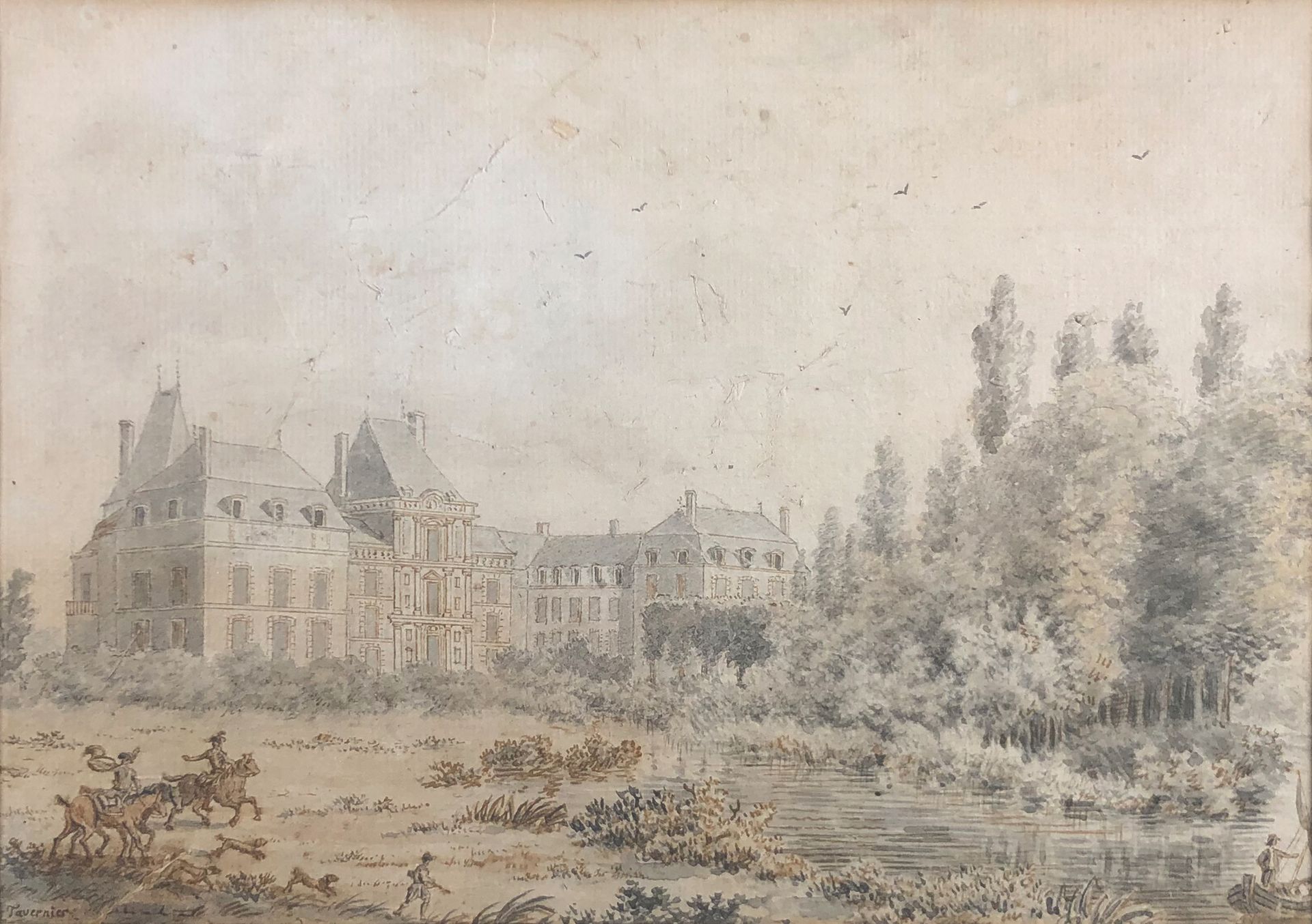 Null R.TAVERNIER DE JUNQUIERES (1742 -) (归属)

在一座城堡周围狩猎。

左下角有墨水、水墨和棕褐色签名。

视图：1&hellip;