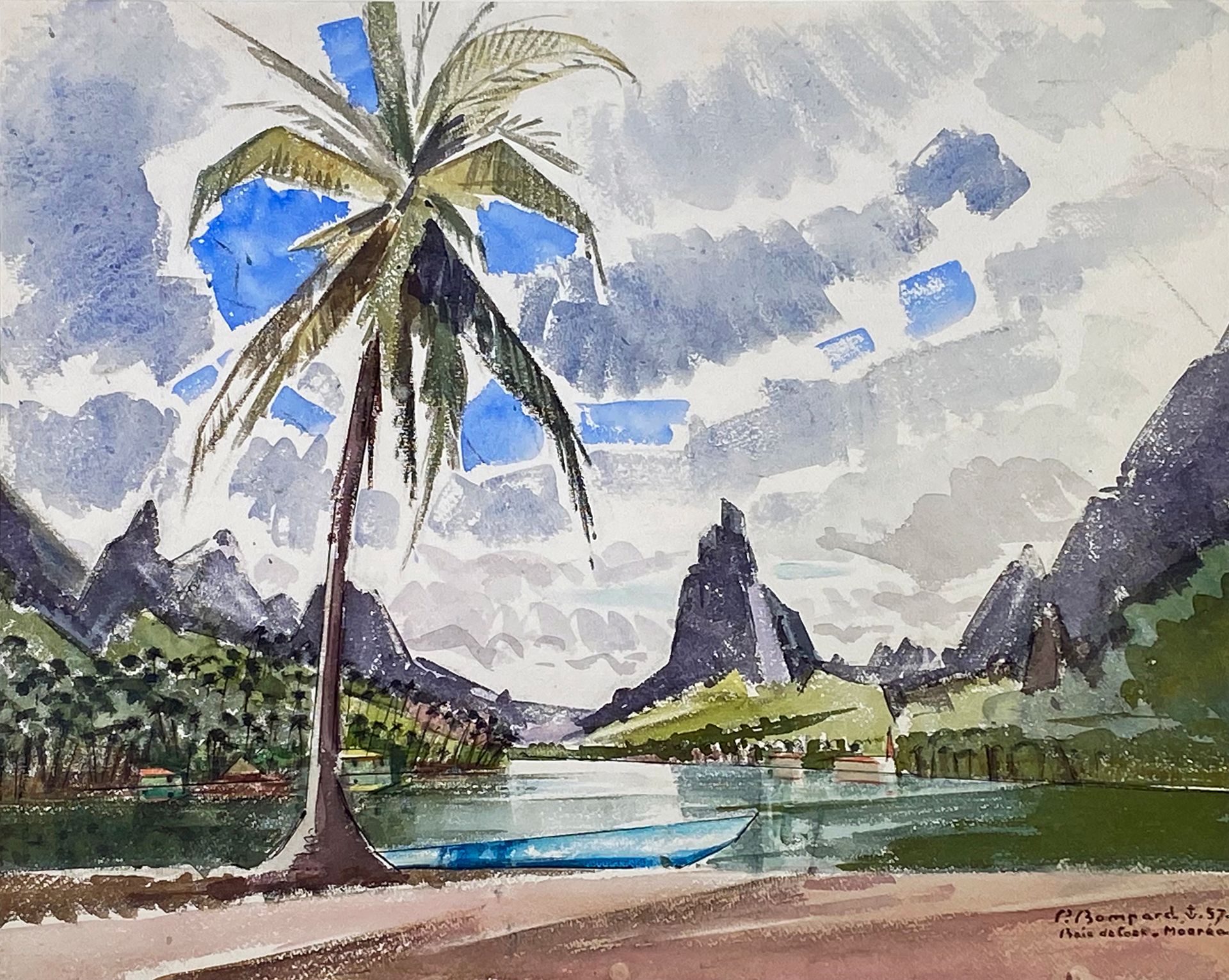 Null Pierre BOMPARD (1890-1962)
"Baie de Cook à Moorea", 1957.
Aquarelle signée &hellip;