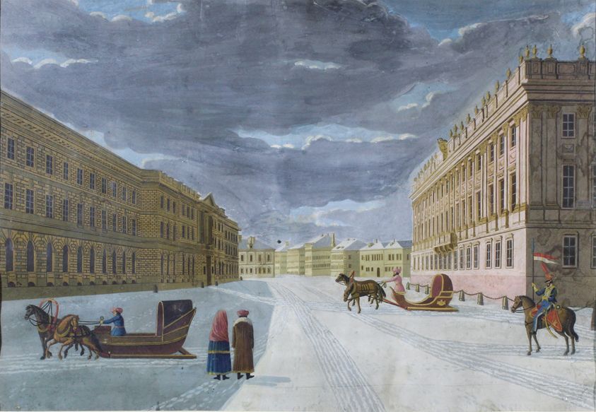 École RUSSE du XIXe siècle Troïka sur la place de Saint Petersbourg devant la ga&hellip;