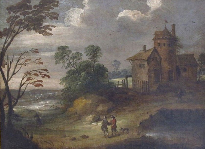 Ecole Flamande du XVIIIe siècle 
Paysage.
Huile sur toile. Esquisse de nu au dos&hellip;