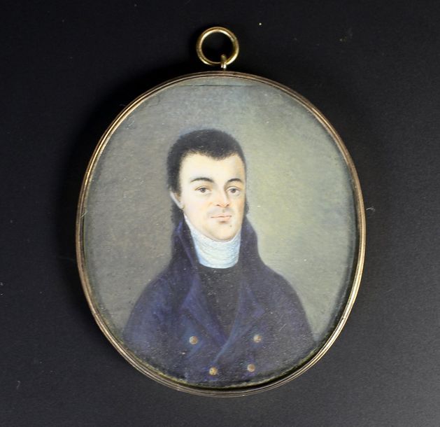 Ecole FRANCAISE vers 1800 Portrait d'homme.
Miniature à vue ovale.
Haut.: 6,5 cm&hellip;