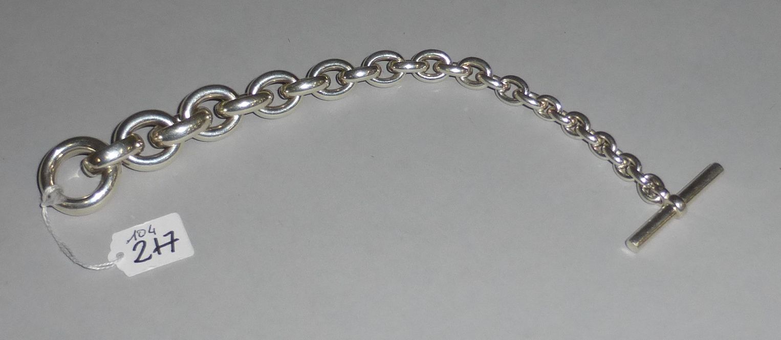 Null HERMES - Bracelet en argent à mailles ovales en dégradé. Signé. L. 20 cm - &hellip;