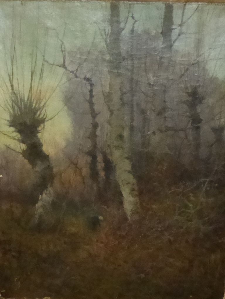 Emile NOIROT 埃米尔-诺罗(Emile NOIROT) (1853-1924)
"草丛中的拾荒者"。
布面油画，左下方有签名。
66 x 50厘米