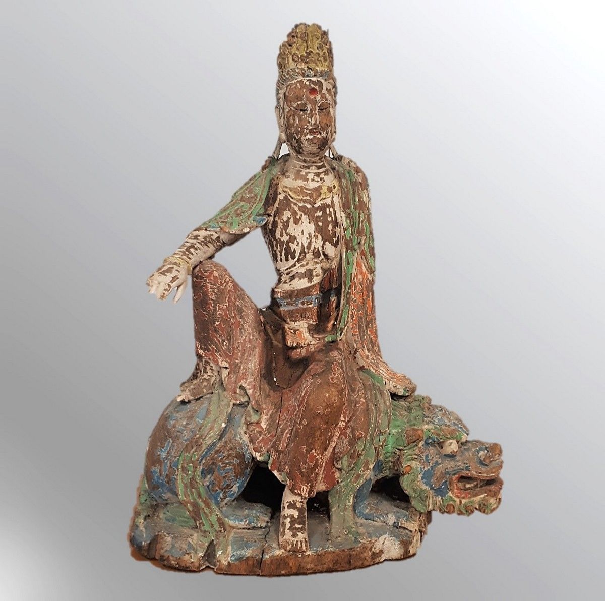Chine Xxème Guanyin in legno policromo seduto su un drago Cina X secolo alto 81 &hellip;
