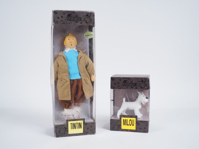 Null LOT 2 Poupées TINTIN (Reporter TBE) + Milou TBE Taille 25 cm, Boites frotté&hellip;