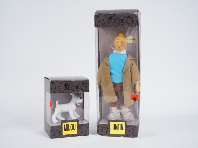 Null LOT 2 Poupées TINTIN (Reporter TBE) + Milou TBE Taille 25 cm, Boites frotté&hellip;