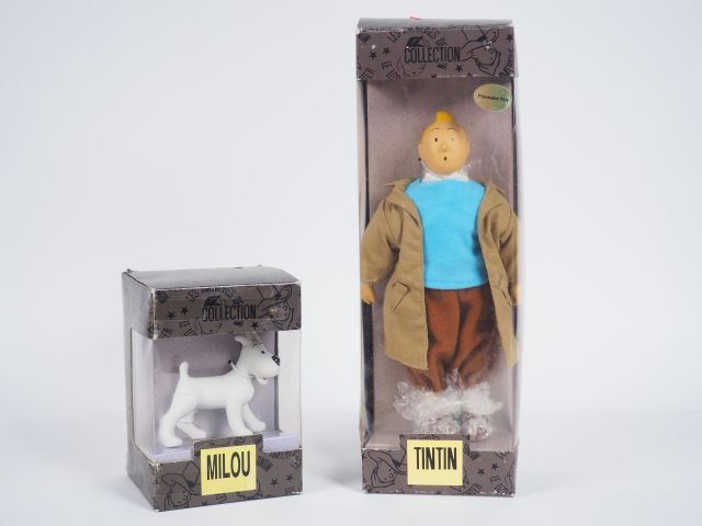 Null LOT 2 Poupées TINTIN (Reporter TBE) + Milou TBE Taille 25 cm, Boites frotté&hellip;