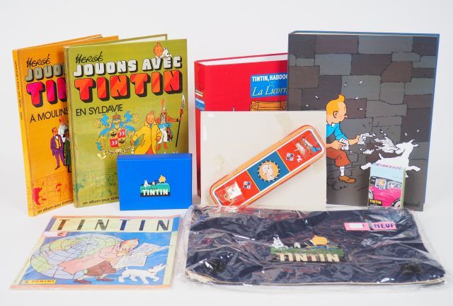 Null Superbe lot comprenant : 1 plumier (1990) BE +1 jeu Tintin et les voitures &hellip;