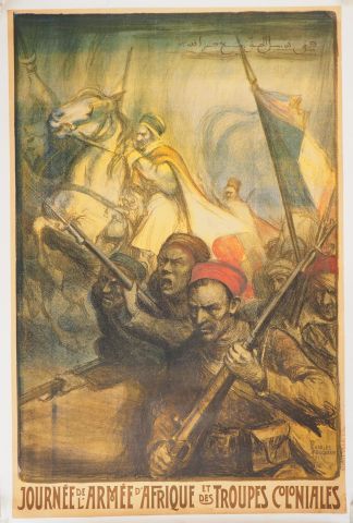 Null FOUQUERAY.帆布海报 "非洲军队和殖民集团日"（状况良好）。