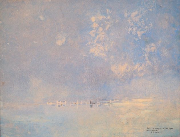 Null E.GUERIN "暴风雨的夜晚，莫尔比昂，布列塔尼"。

水彩画，右下方有签名

尺寸：26 x 33,5 cm