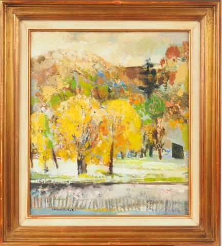 Null JACQUES PETIT.

"Autumn in Poisat".

Oil on panel.

Signed on the bottom le&hellip;