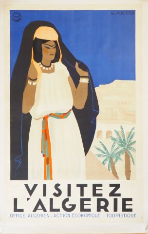 Null SCHUSTER. Affiche entoilée "Visiter l'Algérie" (bon état)
