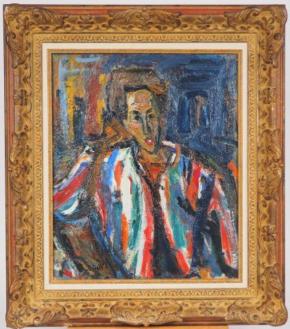 Null BLONDEL "Lisou with a striped blouse

Oil on panel, signed lower left

Dim.&hellip;