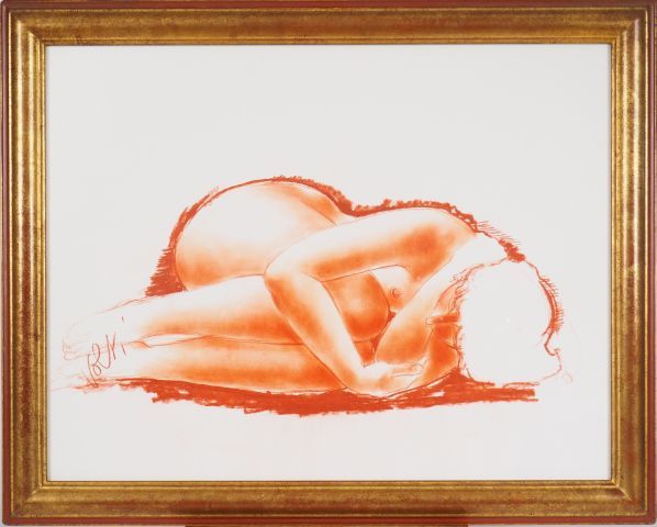 Null VOLTI

"躺着的裸体"。

用红色粉笔画画。

左下方有签名。

视觉上的尺寸。48,5 x 63,5 cm