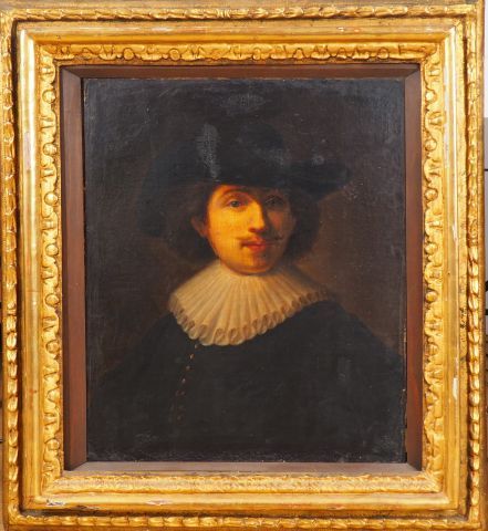 Null 17世纪荷兰学校 "戴帽子的人的肖像"。

布面油画，装在年代久远的镀金木框中（重新装裱）。

尺寸：61 x 50 cm
