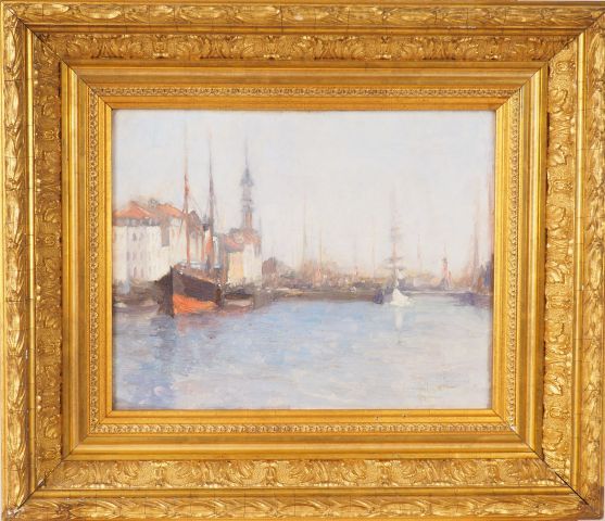 Null French school beginning of the Xth century.

"Boats in the harbour".

Oil o&hellip;