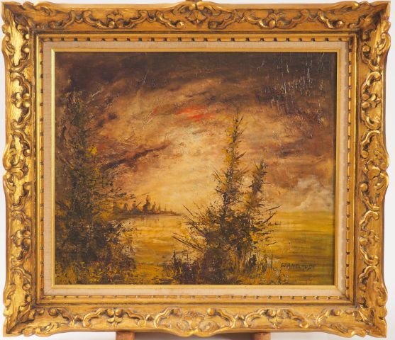 Null GEANCLAUDE "湖泊景观

布面油画，右下角有签名

尺寸46 x 55厘米
