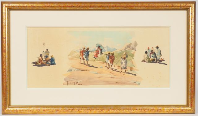 Null French school around 1930. 3 watercolours "scenes of daily life in Madagasc&hellip;