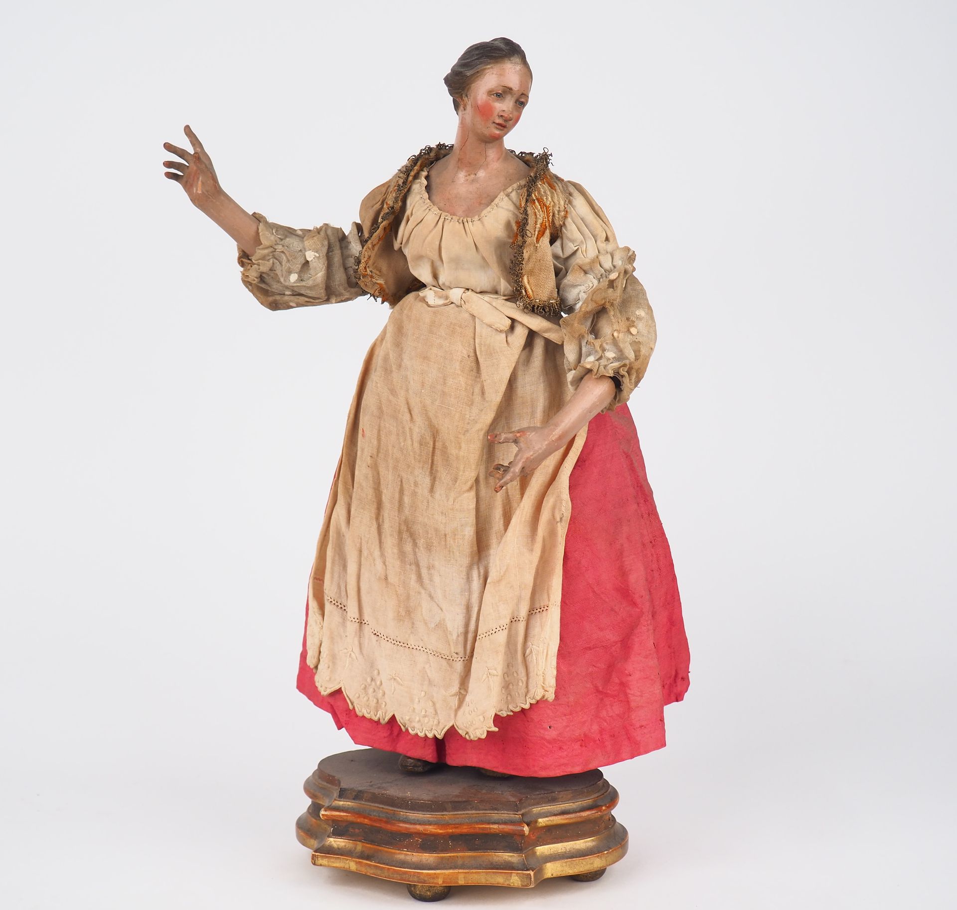 Null 那不勒斯的桑顿 "年轻的农家女孩"，多色木雕，有她原来的衣服。

H.36厘米。