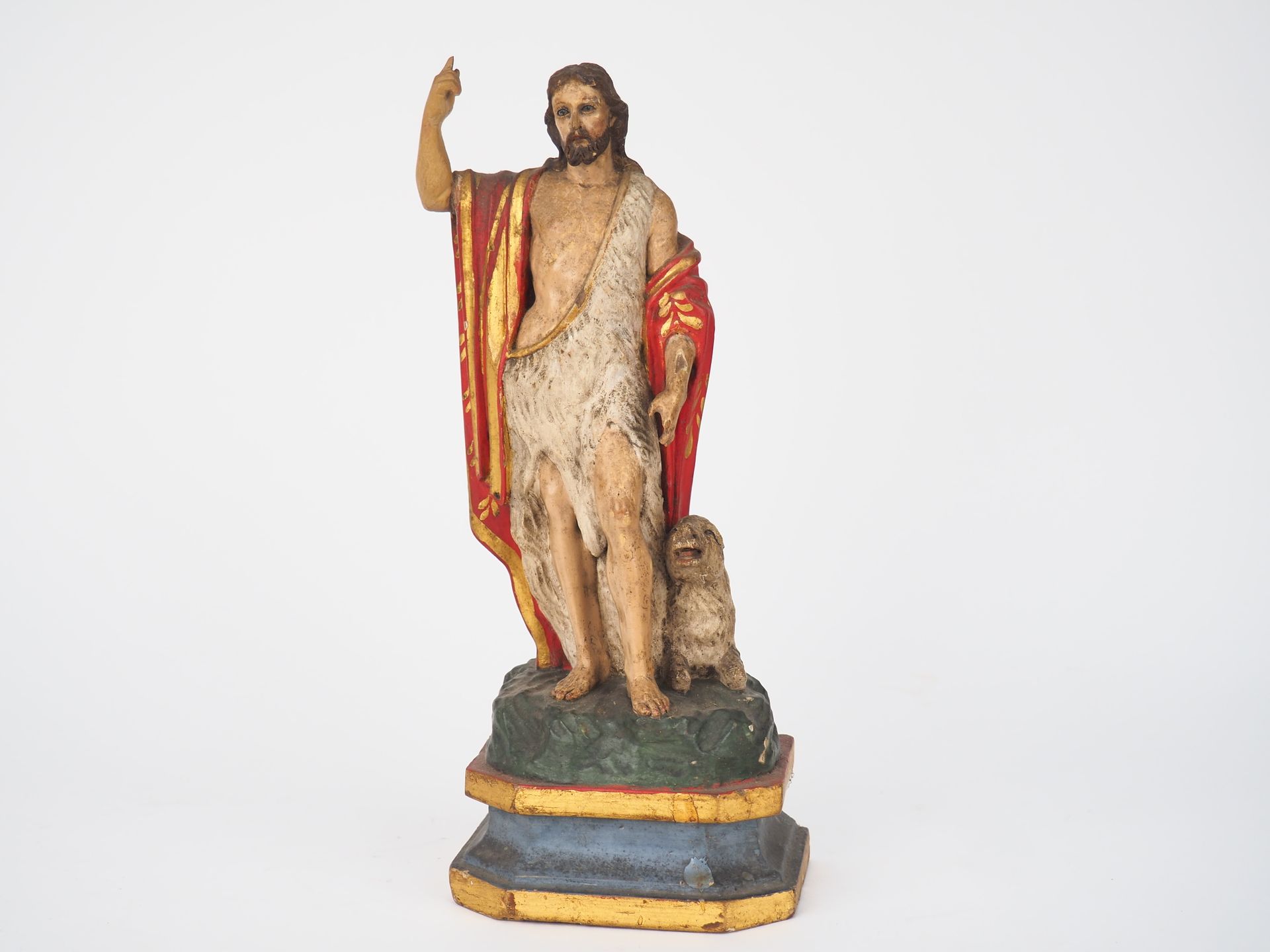 Null Sujet XIXème en bois sculpté polychrome "Saint Jean baptiste". 

H. 27 cm.