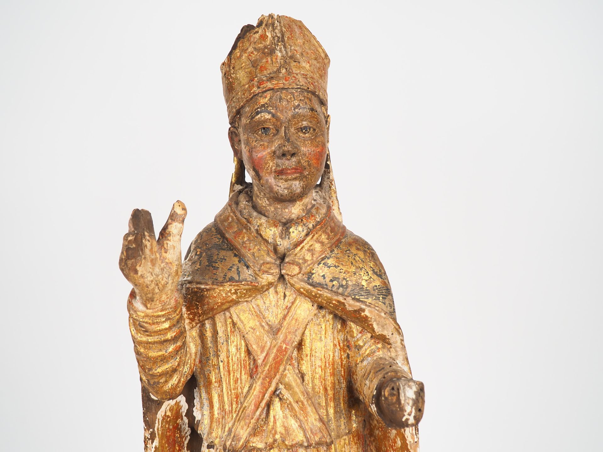 Null XVIII. Jahrhundert Skulptur aus polychromem und vergoldetem Holz "Saint Evê&hellip;