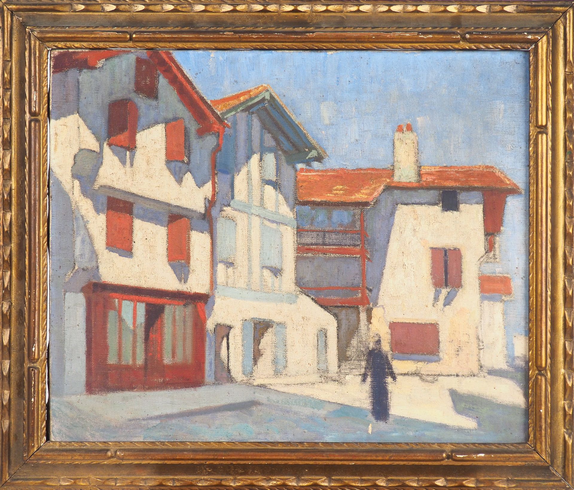 Null Raymond VIRAC. 

"Place au pays basque".

Huile sur toile.

Dim. 38 x 46 cm&hellip;